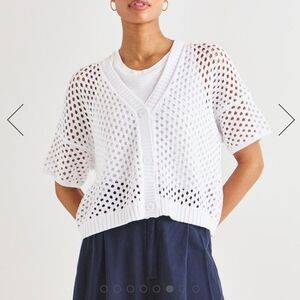 Splendid Nova Pointelle White Short Sleeved Cardigan